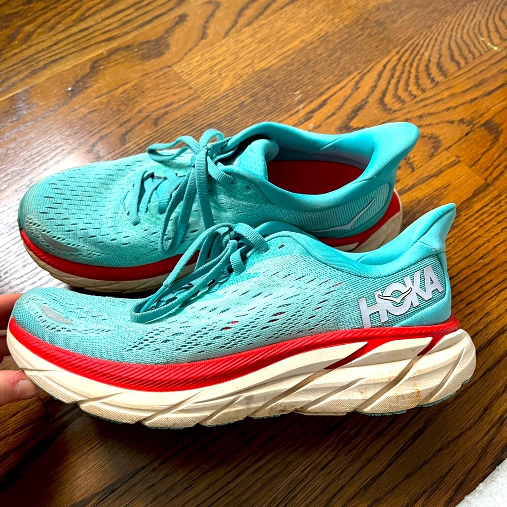 Hoka tennis shoes, blue and red, size 6.5, lightly worn